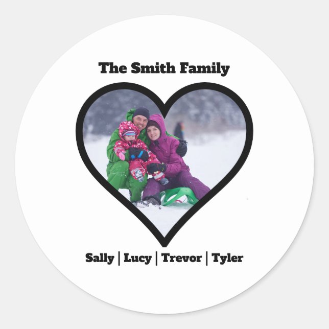 Custom Personalized Family Heart Round Sticker (Front)