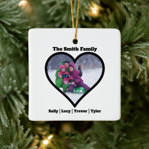 Custom Personalized Family In A Heart Template Ceramic Ornament
