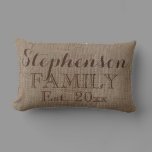 Custom Personalized Family Name Burlap Rustic Lumbar Pillow