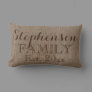 Custom Personalized Family Name Burlap Rustic Lumbar Pillow