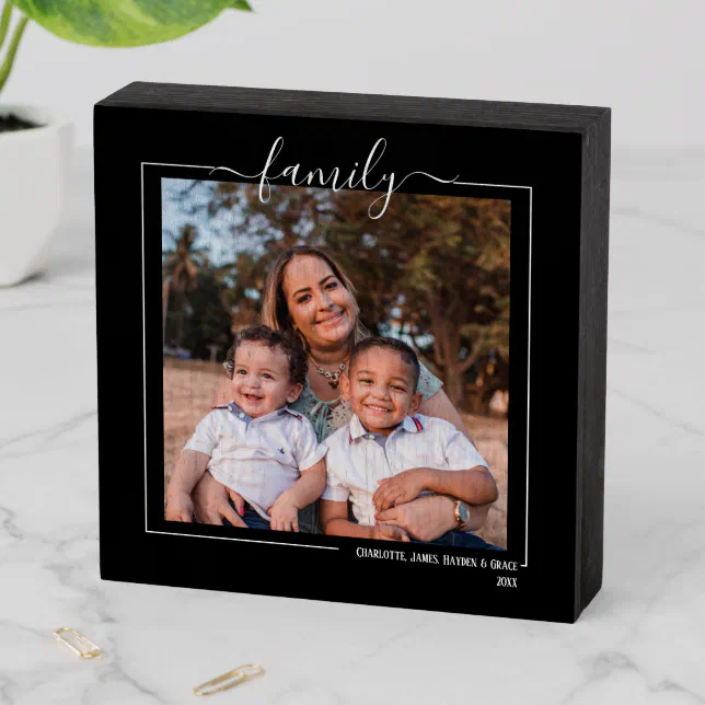 Custom Personalized Family Typography Photo Wooden Box Sign | Zazzle