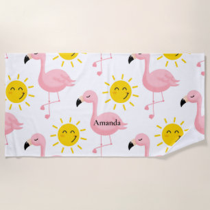 Custom Personalized Flamingo Suns Bachelorette  Beach Towel