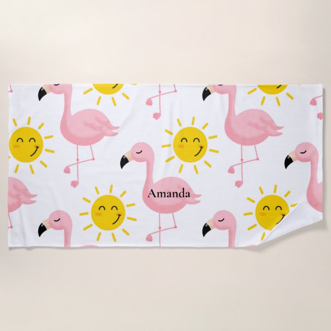 Custom Personalized Flamingo Suns Bachelorette  Beach Towel (Front)