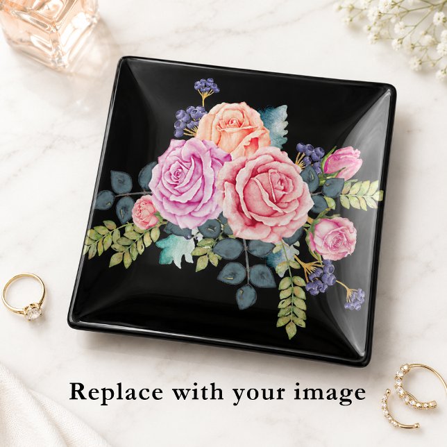 Custom Personalized Floral Artwork Photo Add Name Trinket Tray (Custom Personalized Floral Artwork Photo Add Name Trinket Tray)