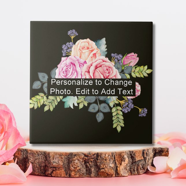 Custom Personalized Floral Photo Artwork Name Text Ceramic Tile (Custom Personalized Floral Photo Artwork Name Text Ceramic Tile)