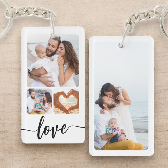 Custom Personalized Four Photo Collage Text Keychain (Creator Uploaded)