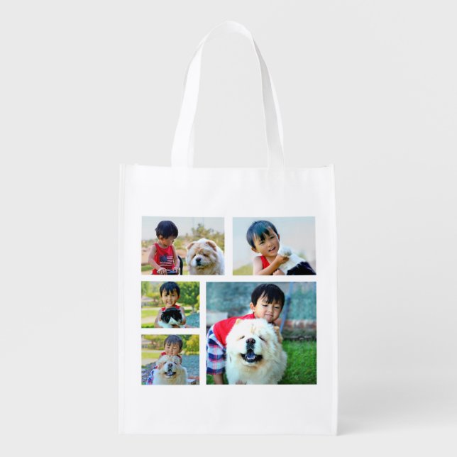 Custom Personalized Full Color Collage Photo Gift Grocery Bag (Front)