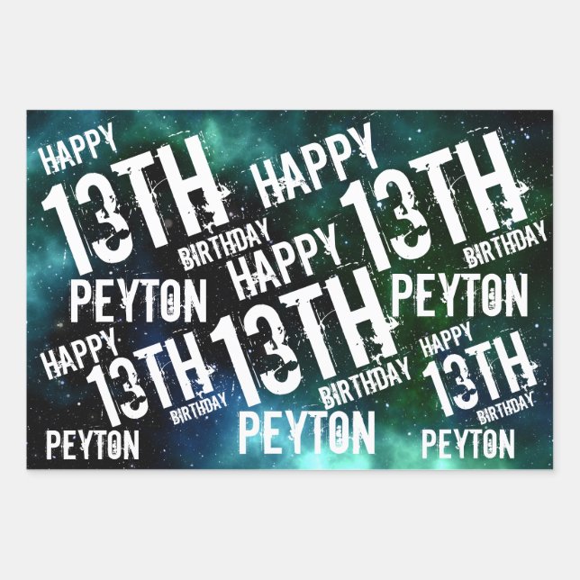 Custom Personalized Galaxy Birthday Party Wrapping Paper Sheets (Front)
