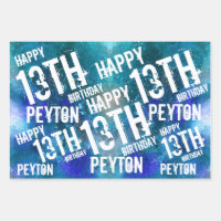 Custom Personalized Galaxy Blue Birthday Party Wrapping Paper Sheets