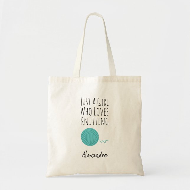 Custom Personalized Girl Knitter Knitting Tote Bag (Front)