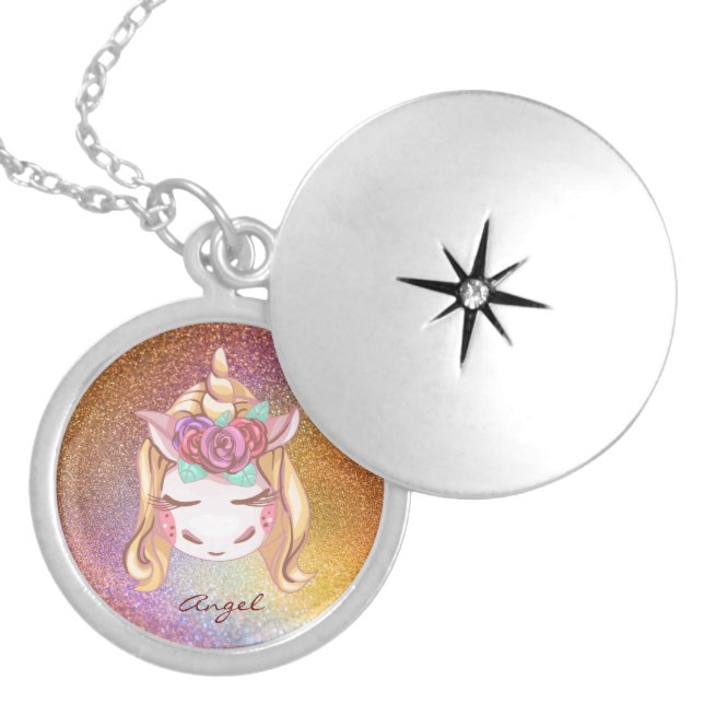 Custom Personalized Girls Unicorn Locket Necklace (Front)
