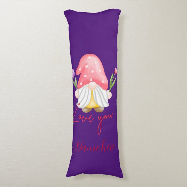 Custom personalized gnome valentine's day body pillow (Front Vertical)