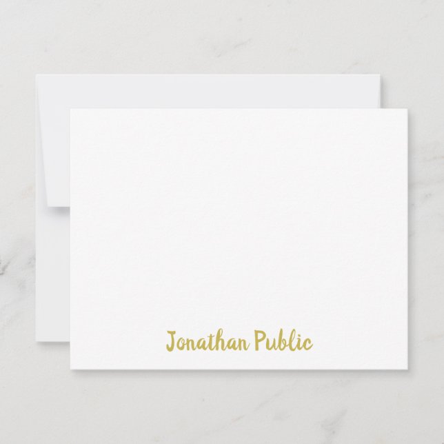 Custom Personalized Gold Color Handwritten Script Note Card (Front)