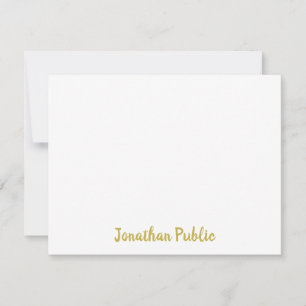 Custom Personalized Gold Color Handwritten Script Note Card