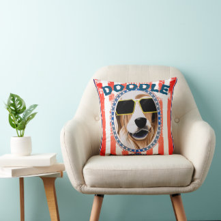 Custom personalized golden retrieve patriotic flag throw pillow