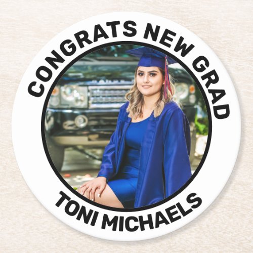 Custom Personalized Grad Congrats Graduation Party Round Paper Coaster