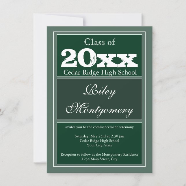 Custom Personalized Graduation Announcements Green (Front)