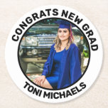 Custom Personalized Graduation Party Round Paper Coaster<br><div class="desc">Cool Graduation Party Ideas. Custom Personalized Grad Congrats Graduation Party Round Paper Coaster. Give personalized touch to your next party with fully customizable coasters. Photo Coasters. Easily transfer this design to stone, plastic coasters for cool keepsake. Create your own custom party drink coasters. Sold as sets of 6 Tough, durable,...</div>