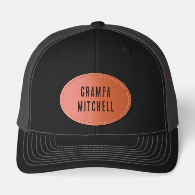 Custom Personalized Grampa Name Leather Patch Hat (Front)