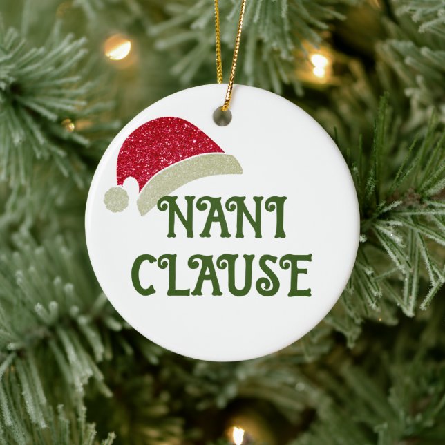 Custom Personalized Grandma Santa Clause Christmas Ceramic Ornament (Tree)