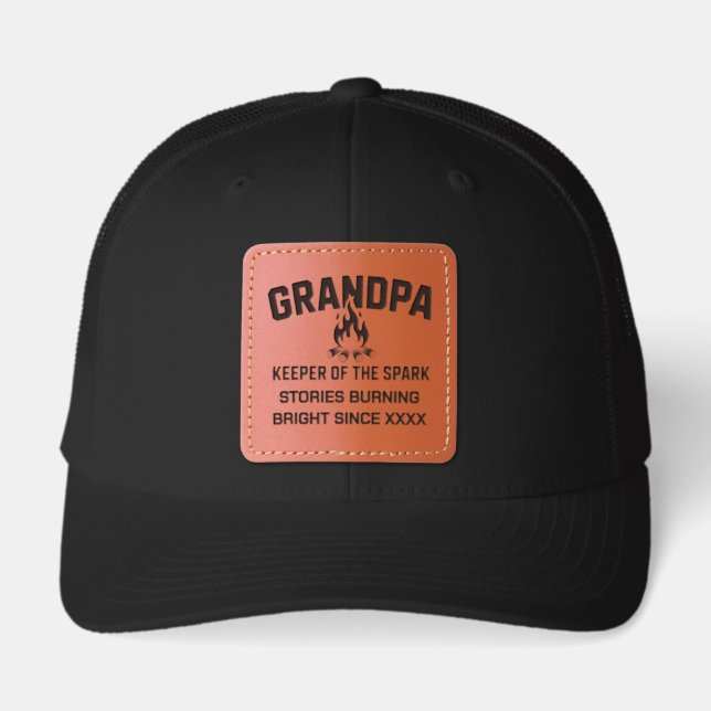 Custom Personalized Grandpa Camping Since XXXX Leather Patch Hat (Front)