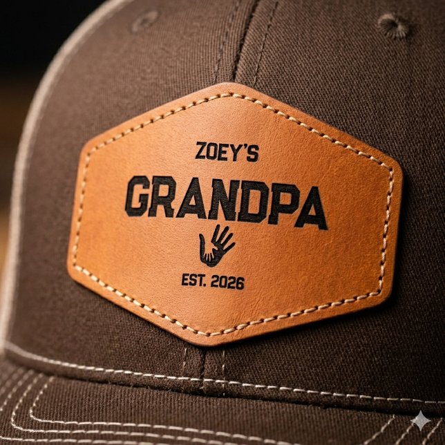 Custom Personalized Grandpa Established Date Name Leather Patch Hat (Creator Uploaded)