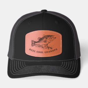 Custom Personalized Grandpa Fishing Leather Patch Hat