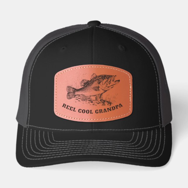 Custom Personalized Grandpa Fishing Leather Patch Hat (Front)