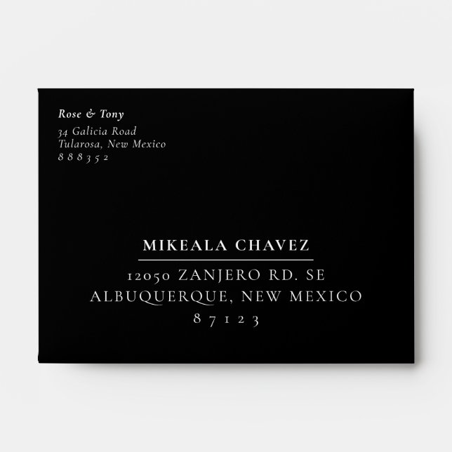 CUSTOM personalized guest name and addresses black Envelope (Front)