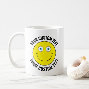 Custom Personalized Happy Face YELLOW, Blue Eyes Coffee Mug