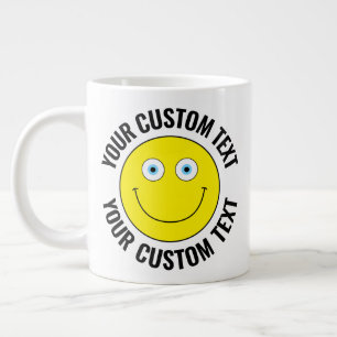 Custom Personalized Happy Face YELLOW, Blue Eyes Giant Coffee Mug