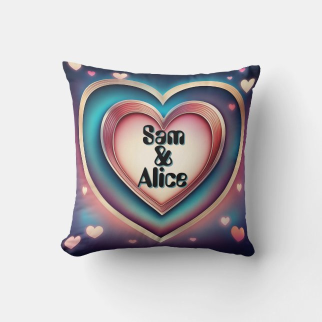 Custom Personalized Heart Date Names Anniversary  Throw Pillow (Front)