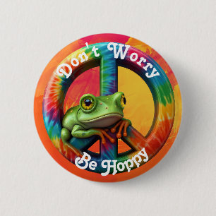 Custom Personalized Hippie Frog Peace Colorful Fun Button