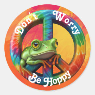 Custom Personalized Hippie Frog Peace Colorful Fun Classic Round Sticker
