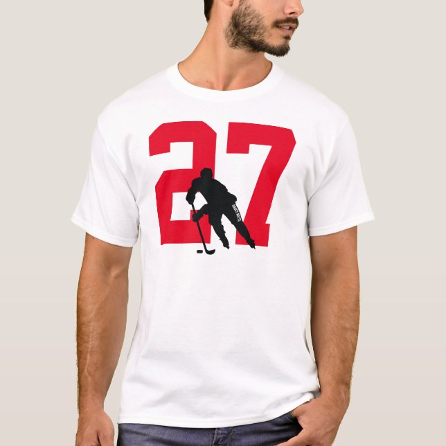 Custom Personalized Hockey Player Number Red T-Shirt (Front)