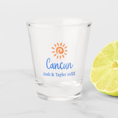 Custom Personalized Honeymoon in Cancun  Shot Glass