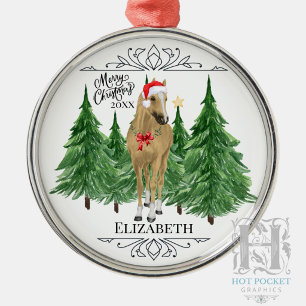 Custom Personalized Horse Watercolor Christmas Metal Ornament