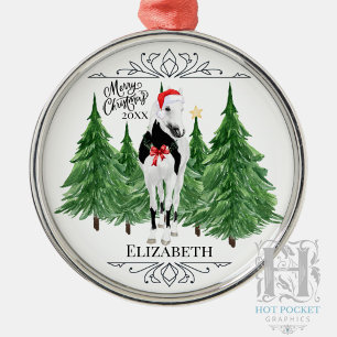 Custom Personalized Horse Watercolor Christmas Metal Ornament