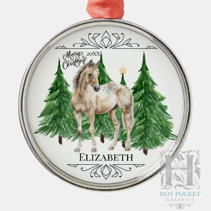 Custom Personalized Horse Watercolor Christmas Metal Ornament