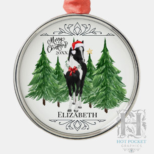 Custom Personalized Horse Watercolor Christmas Metal Ornament