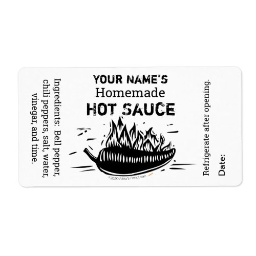 Custom Personalized Hot Sauce Woodcut Black Chili Label