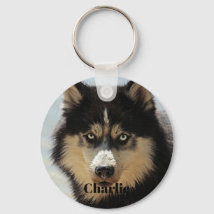 Custom Personalized Husky Dog Photo Name Keychain