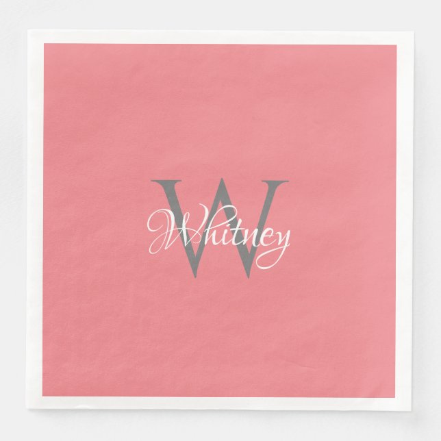 Custom Personalized Initial Script Monogram Paper Dinner Napkins (Front)