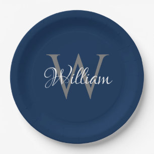 Custom Personalized Initial Script Monogram Paper Plates