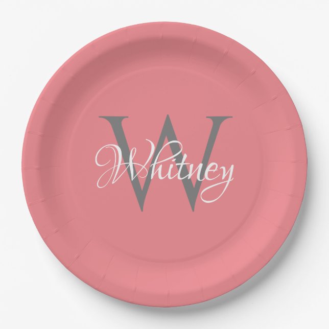 Custom Personalized Initial Script Monogram Paper Plates (Front)