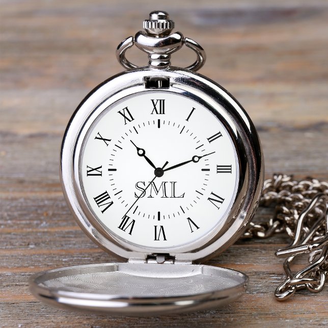 Custom Personalized Initials Roman Number Pocket Watch (This pocket watch combines your initials with roman numerals for a vintage and classy look.)