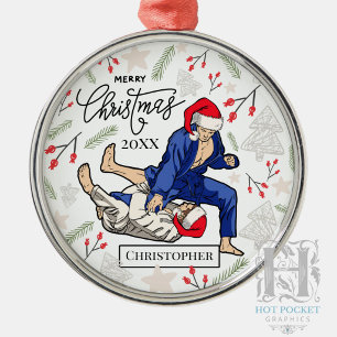 Custom Personalized Jiu Jitsu BJJ Christmas Metal Ornament