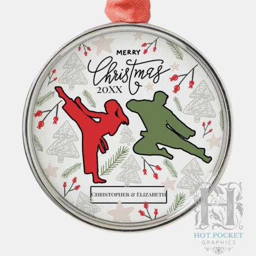 Custom Personalized Karate Martial Arts Christmas Metal Ornament