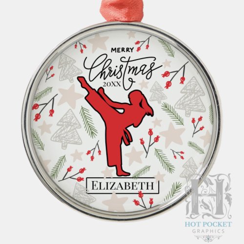 Custom Personalized Karate Martial Arts Christmas Metal Ornament