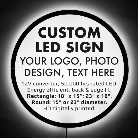 Custom Personalized Large 23" Round LED Sign Blank (Front)